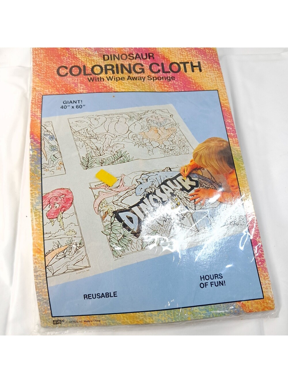 Vintage Dinosaur Crayon Coloring Cloth Kids 40x60" Reusable dino boy girl Giftco